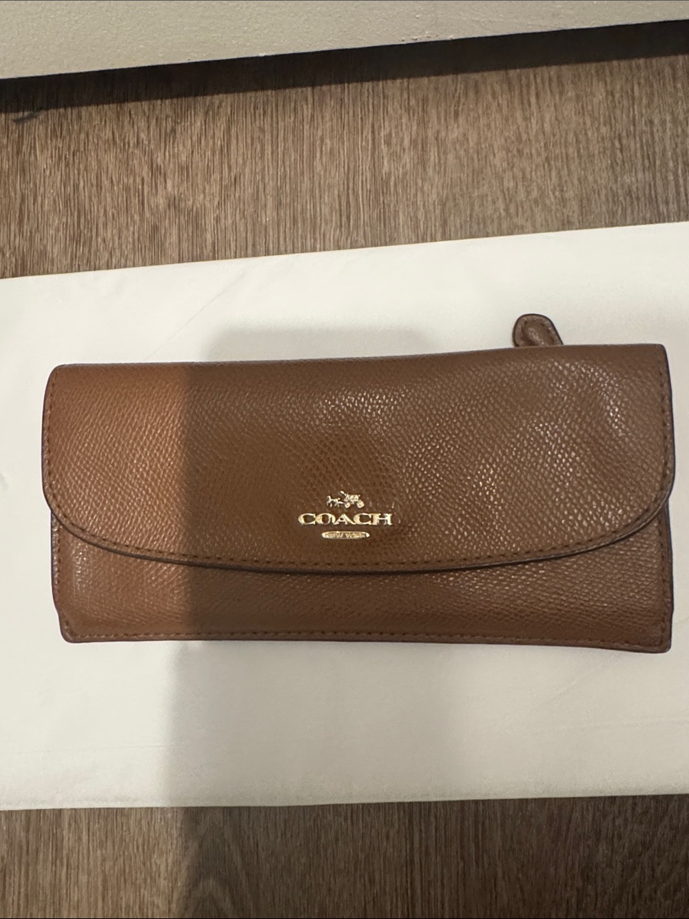 Coach Pebbled Leather Continental Wallet in Brown with Gold Logo